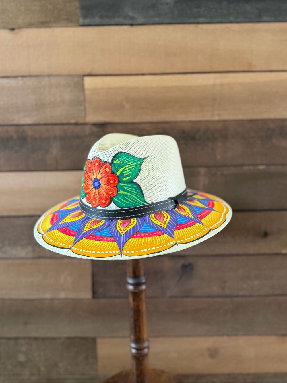 Hand Painted Floral Fedora Hat Colorful Boho Festival Statement Hat